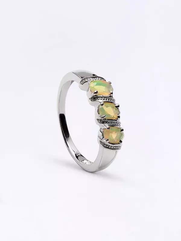 Faceted Ethiopian Opal Trilogy Ring
