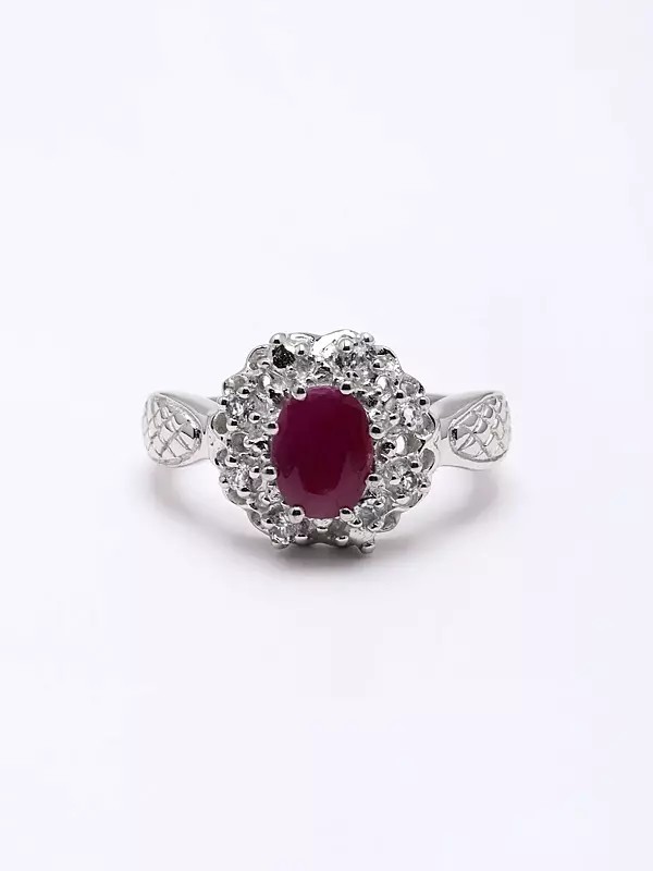 Floral Faceted Ruby Gemstone Ring