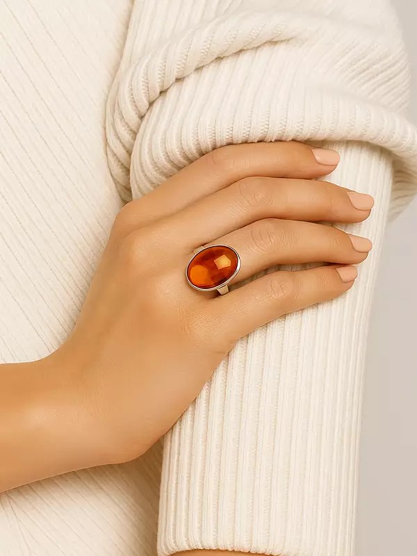 Oval Shape Cabochon Amber Ring