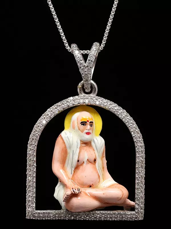 Enamelled Bajrangdas Bapa (Saint) Sterling Silver Pendant