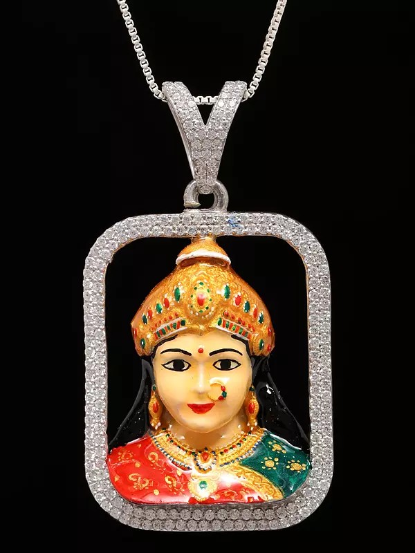 Goddess Chehar Enamel Sterling Silver Pendant (Rare Goddess of India)