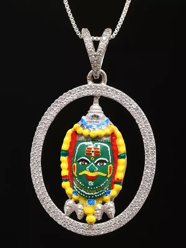 Mahakal Oval Shape Enamel Sterling Silver Pendant
