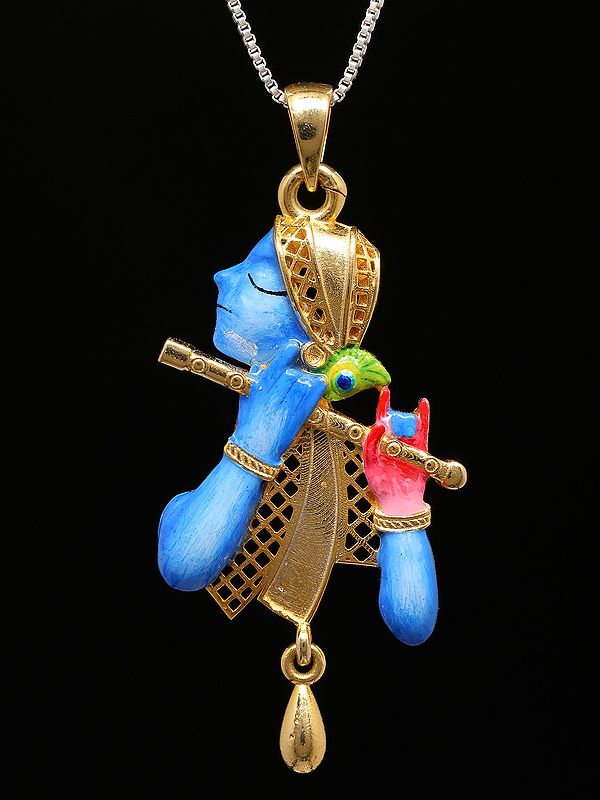 Enamelled Fluting Krishna Sterling Silver Pendant