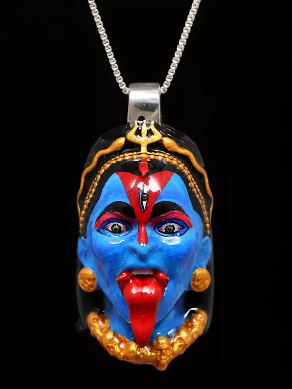 Goddess Kali Face Enamelled Sterling Silver Pendant
