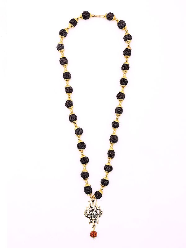 Trident Damru Genuine Mahakal Rudraksha Mala | Spiritual Jewelry