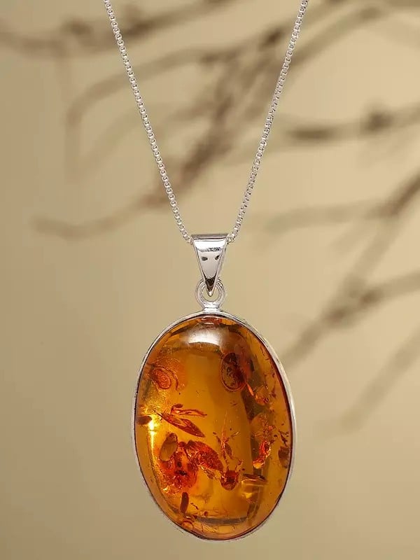 Oval Shaped Cabochon Baltic Amber Pendant