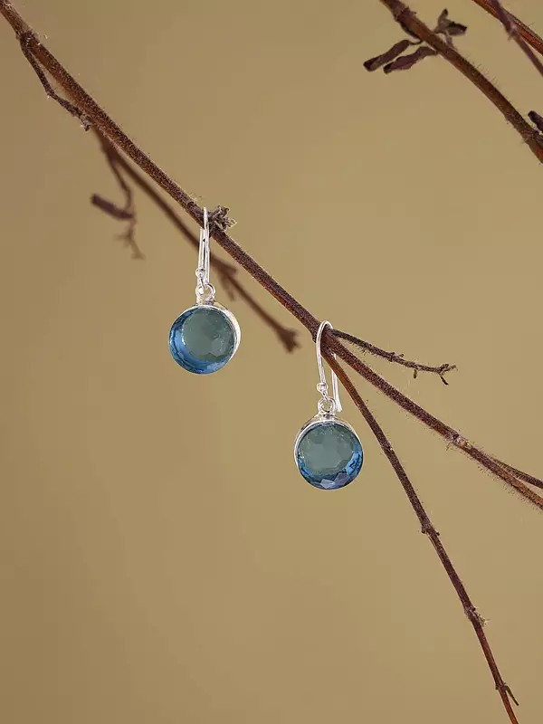 Faceted Blue Topaz Round Cut Earrings