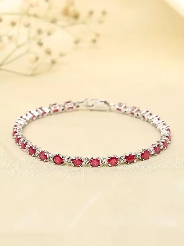 Oval Shaped Faceted Ruby Tennis Bracelet