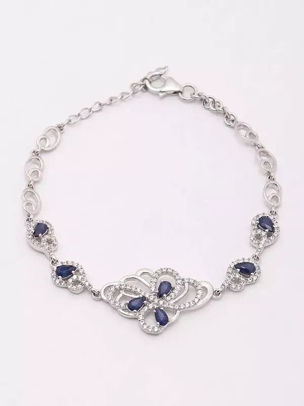 Butterfly-Inspired Blue Sapphire and Cubic Zirconia Bracelet