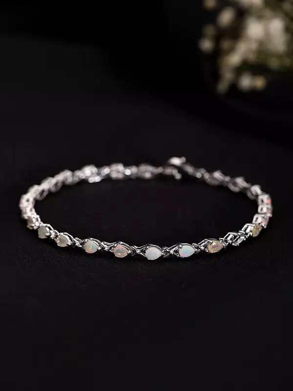 Teardrop Shape Faceted Ethiopian Opal Bracelet