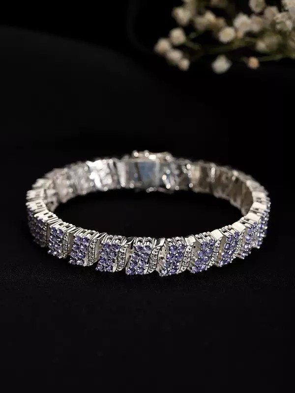 Faceted Tanzanite and Cubic Zirconia Cluster Bracelet