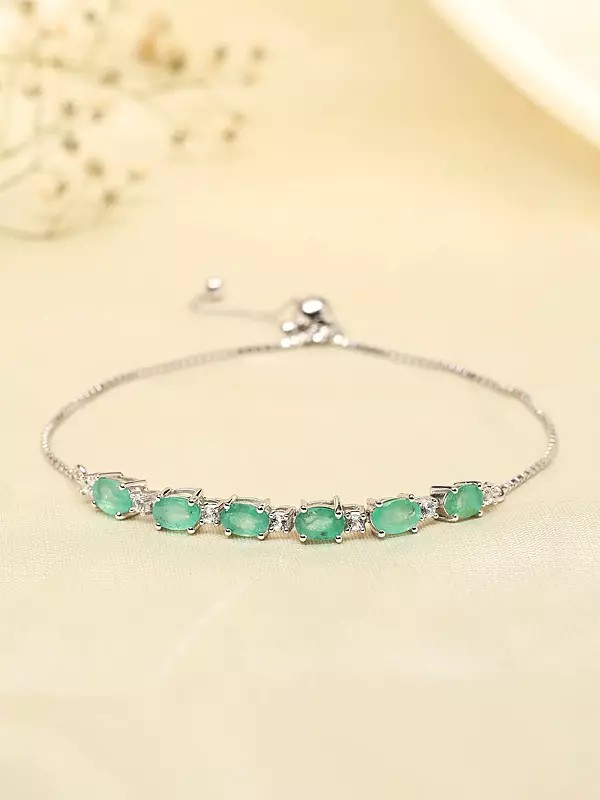 Faceted Emerald Wraparound Bracelet with White Topaz