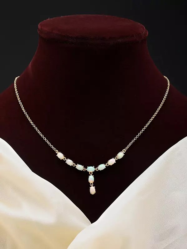 Y-Shaped Oval Cut Ethiopian Opal Necklace
