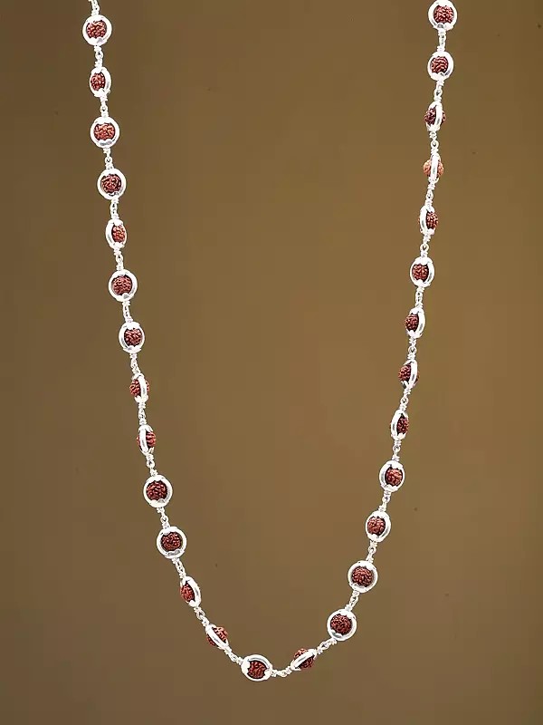 Natural Rudraksha Bead Mala Encased in Silver