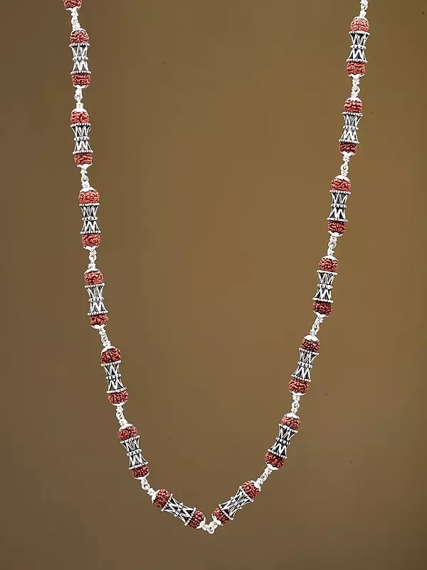 Silver Damru Mala with Natural Rudraksha Beads
