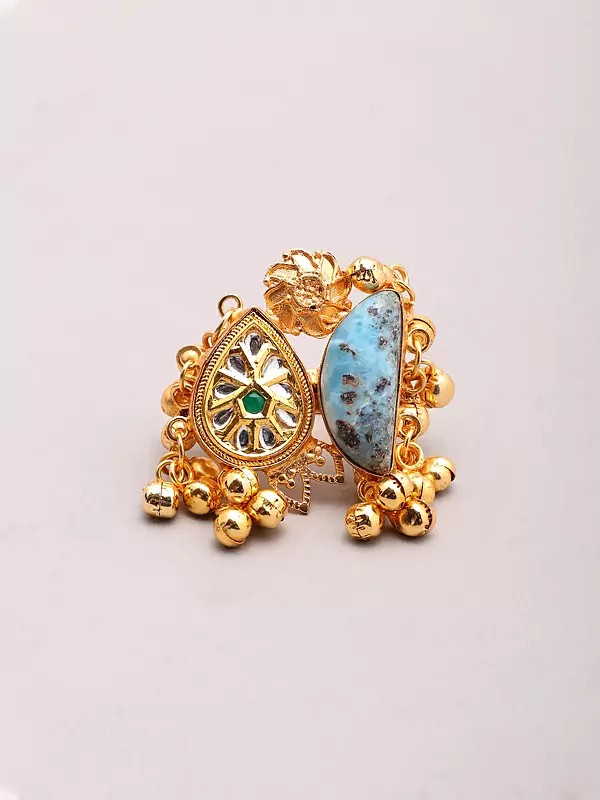 Ethnic Stone Studded Statement Ring with Ghungroo