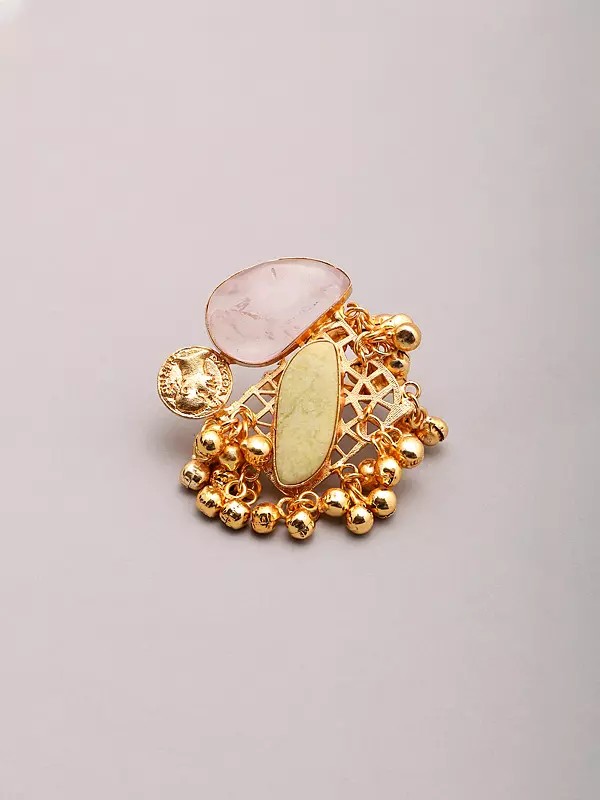 Ethnic Stone Studded Statement Ring with Ghungroo Cluster