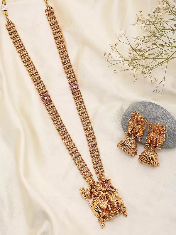 Temple-Inspired Deity Shiva, Parvati and Ganesha Long Necklace & Earrings Set