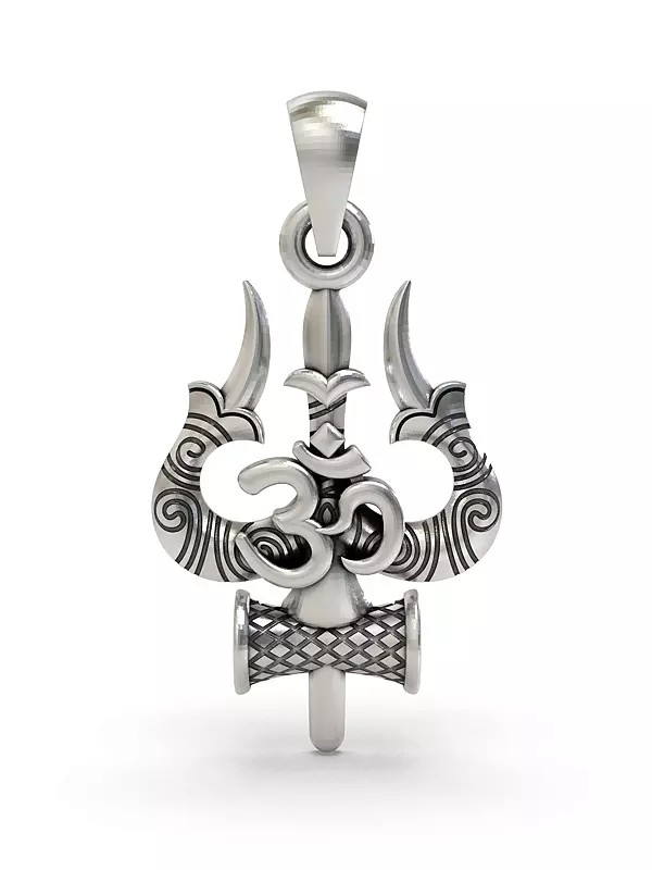 Trishul Om Damru Sterling Silver Pendant