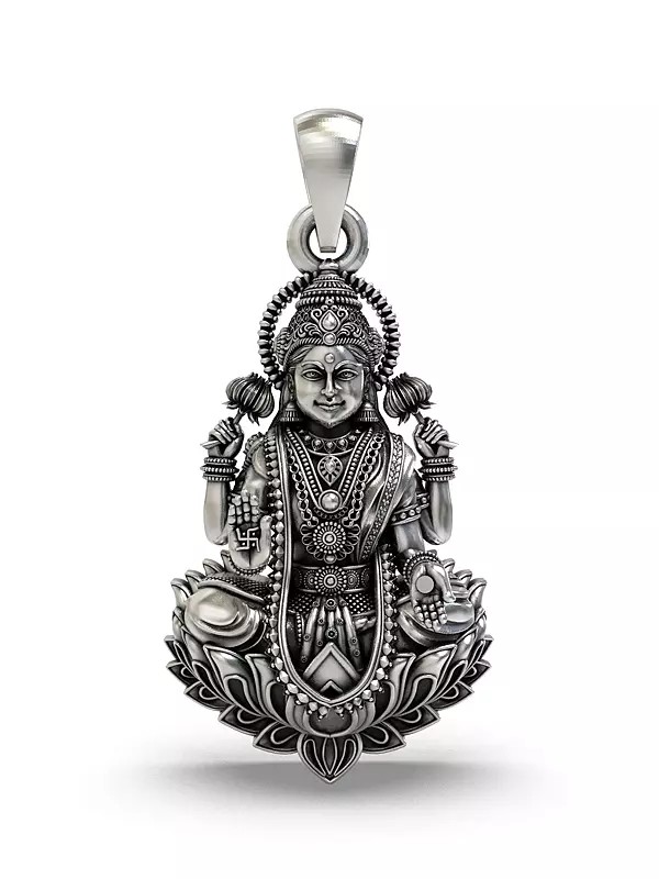 Seated Goddess Lakshmi Sterling Silver Pendant