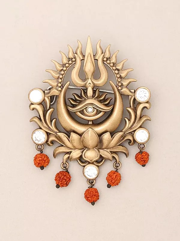 Trishul Trinetra Lotus Moon Brooch with Rudraksha