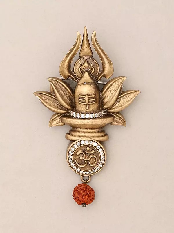 Shiva Linga Kalash Om Trishul Rudraksha Brooch