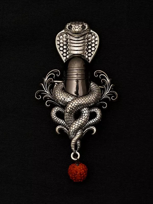 Naag Shiva Linga Brass Brooch with Rudraksha Drop