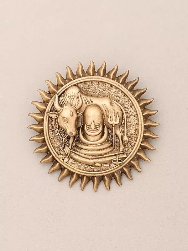 Nandi Shiva Linga in Surya Halo Brooch with Trishul Motif