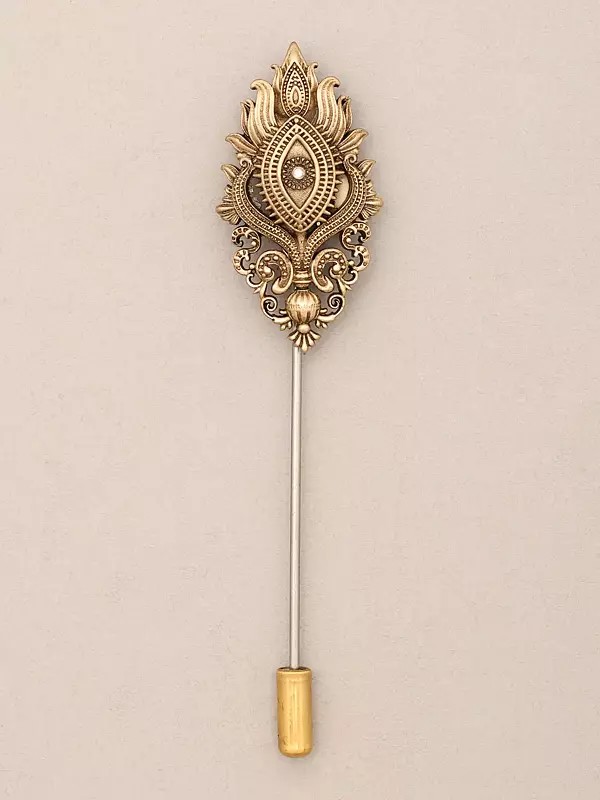 Ornate Third Eye Motif Brass Lapel Stick Pin Brooch