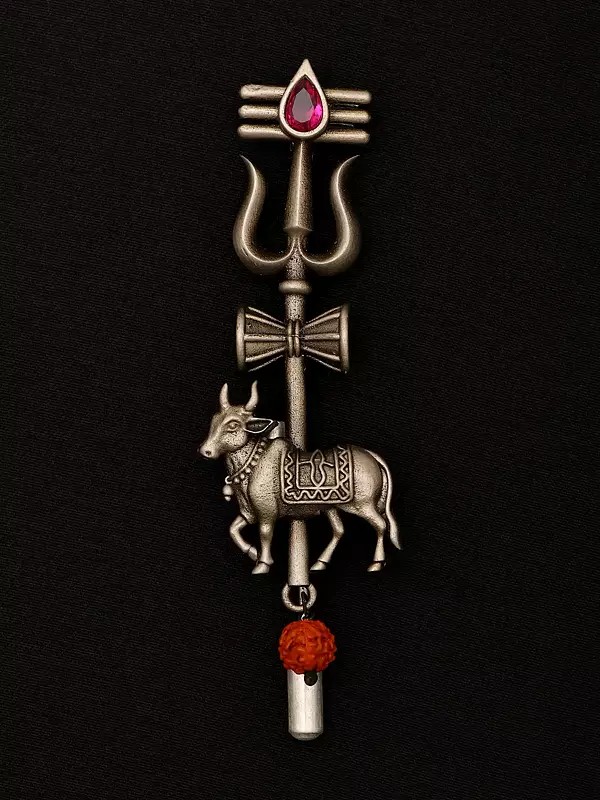 Divine Shiva Tripundra Trishul Nandi Lapel Pin with Rudraksha