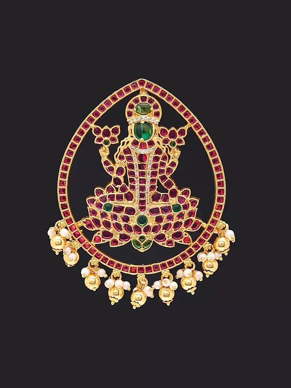 Goddess Lakshmi Temple Style Stone-Studded Jadai Billai (Juda Brooch)