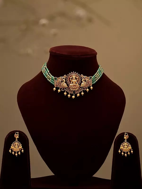 Temple-Style Goddess Lakshmi Multiple Strands Choker Necklace Set