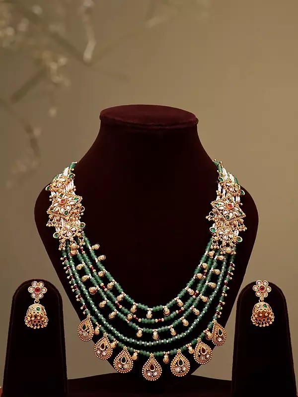 Kundan Stone Studded Multi-Layer Royal Rani Haar Set With Ghungroo