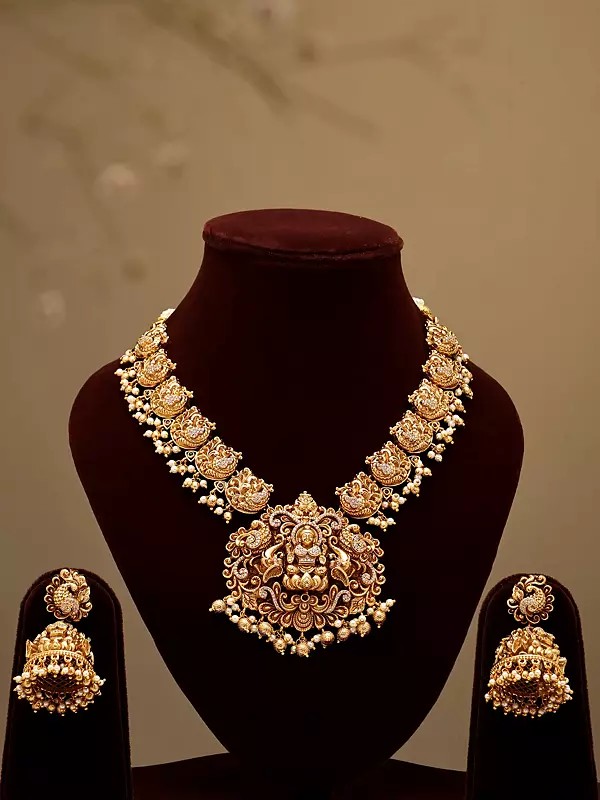 Goddess Lakshmi Traditional South Indian Necklace and Earring Set