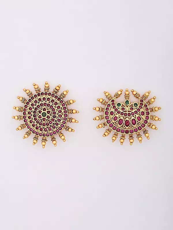 Stone Studded Traditional Sun and  Moon Jadai Billai (Hair Brooch)