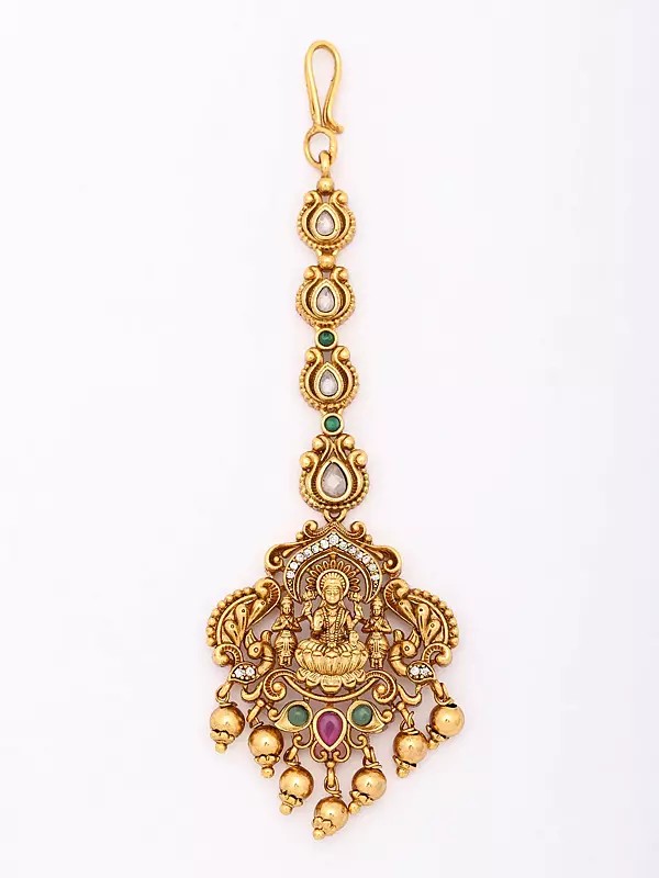 Stone Studded Goddess Lakshmi Maang Tikka