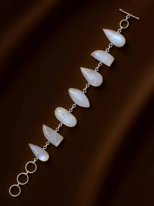 Sterling Bracelet Studded with Rainbow Moonstone