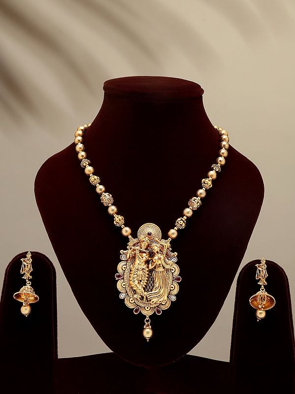 Brass Dancing Radha Krishna Necklace Set with Earrings