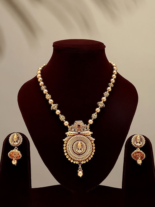 Lord Shiva Face Brass Necklace Set with Earrings