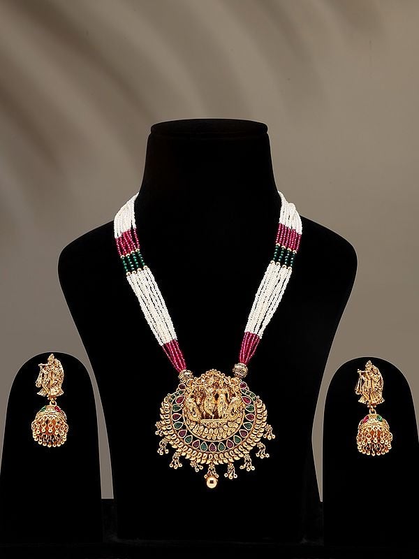 Multi Strand Radha Krishna Necklace and Earrings Set