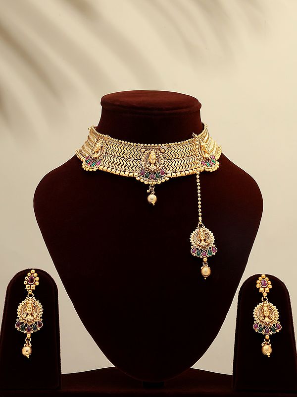 Lord Shiva Face Choker Set with Earring and Mangtika