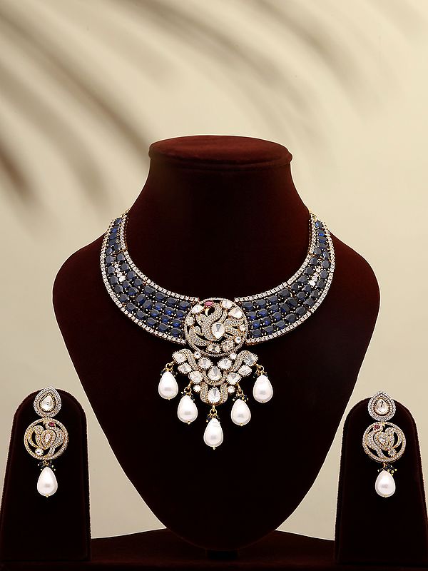 Designer Necklace & Earrings Set with Moissanite and Kundan