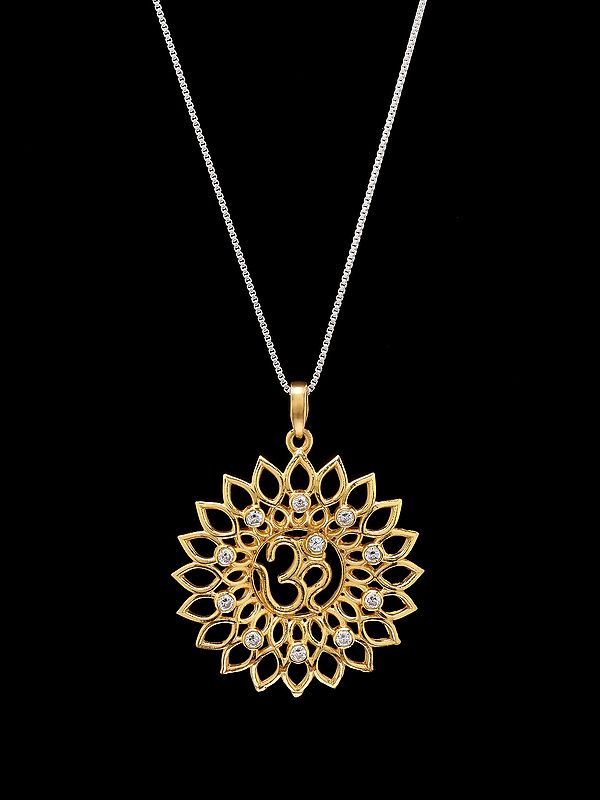Sterling Silver Om Mandala Pendant with Cubic Zirconia