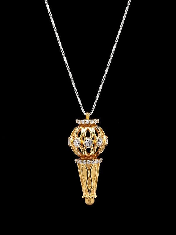 Lord Hanuman Weapon Mace (Gada) Pendant with Cubic Zirconia