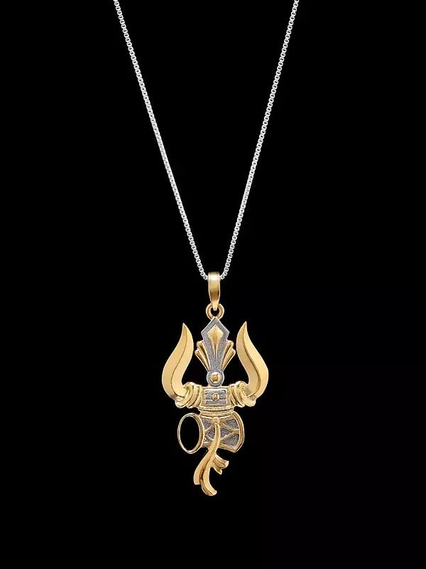 Sterling Silver Trishul Damru Pendant with Cubic Zirconia