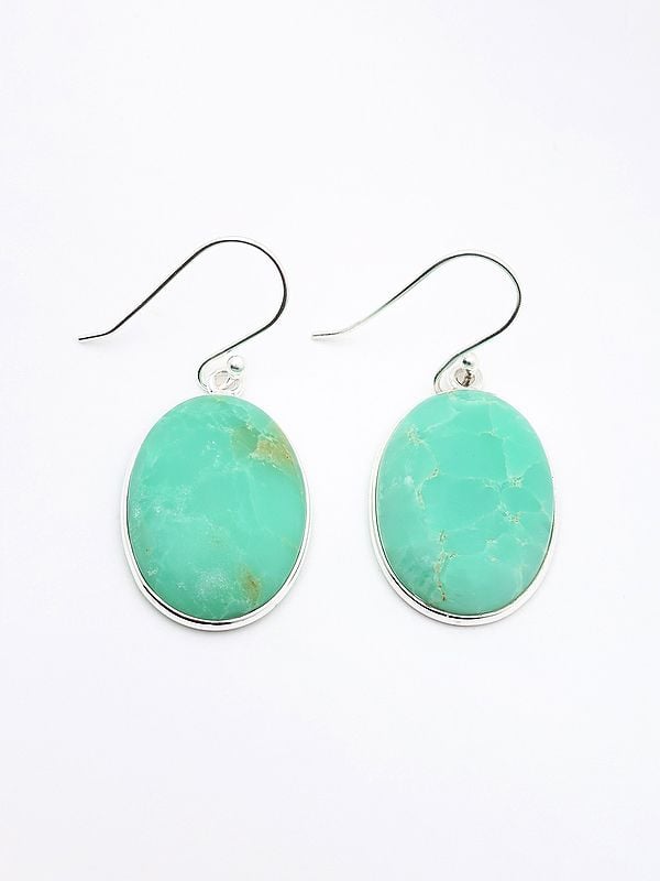 Oval Shaped Chrysoprase Gemstone Hook Earrings