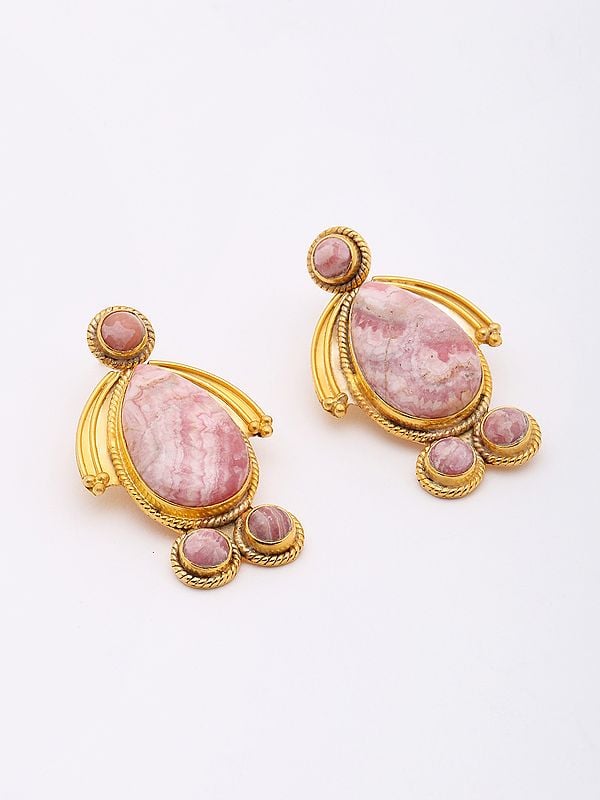 Sterling Silver Earrings with Cabochon Rhodochrosite Gemstone