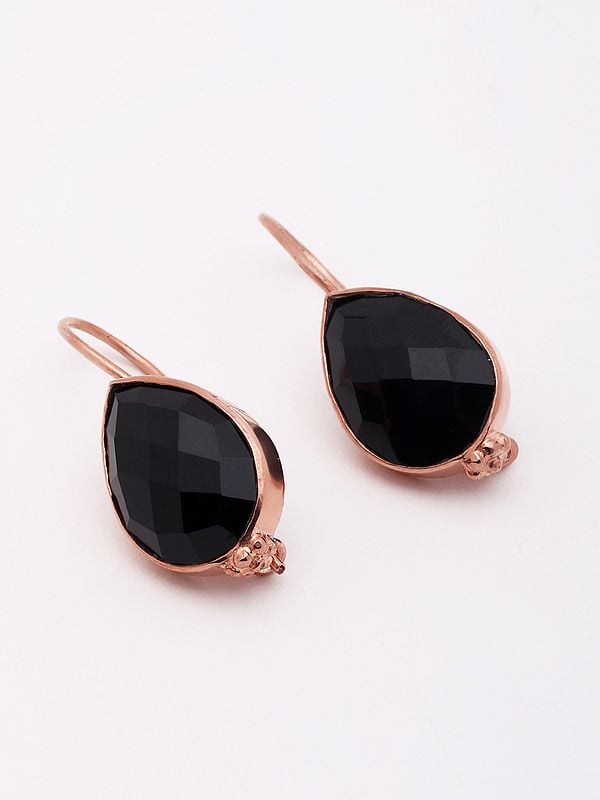 Teardrop Shape Black Onyx Hook Earrings