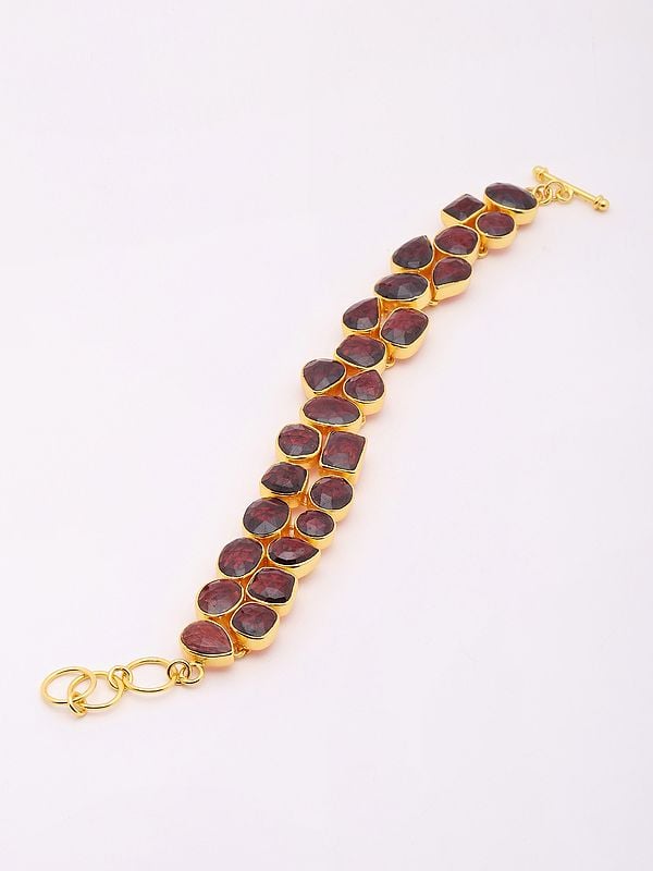 Faceted Hyderabadi Garnet Gemstone Bracelet with Toggle Clasp Lock