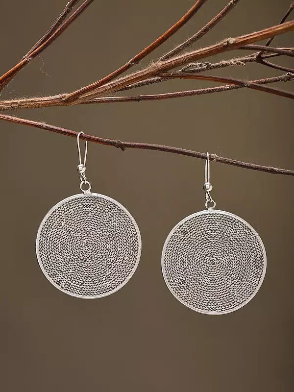 Sterling Silver Tarakasi Filigree Round Earrings
